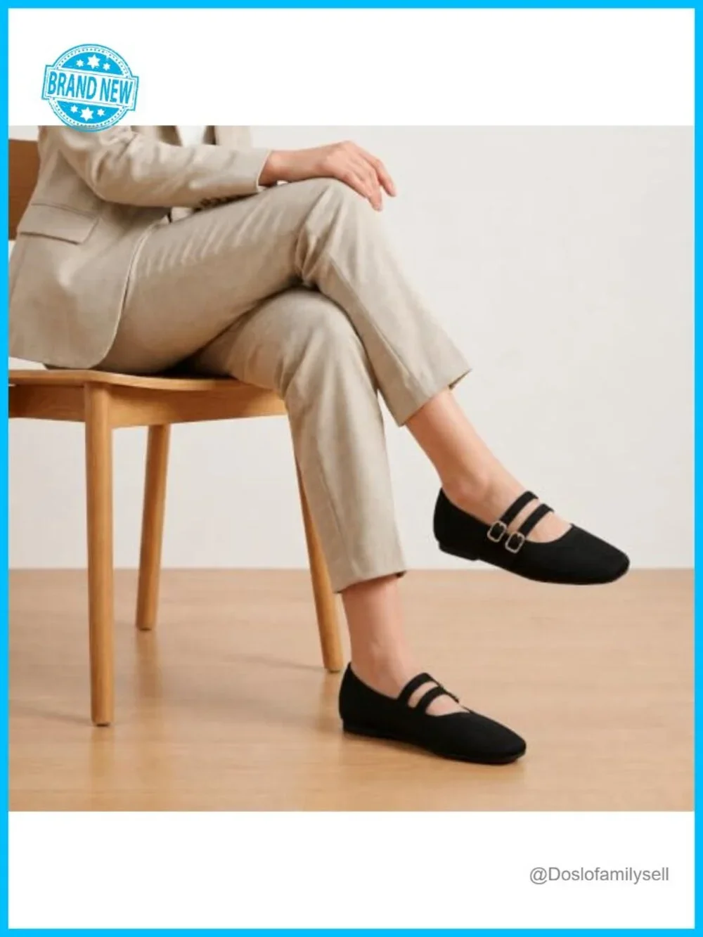 Knit Square Toe Mary Jane Ballet Flats Double Strap Women's Comfort Shoes